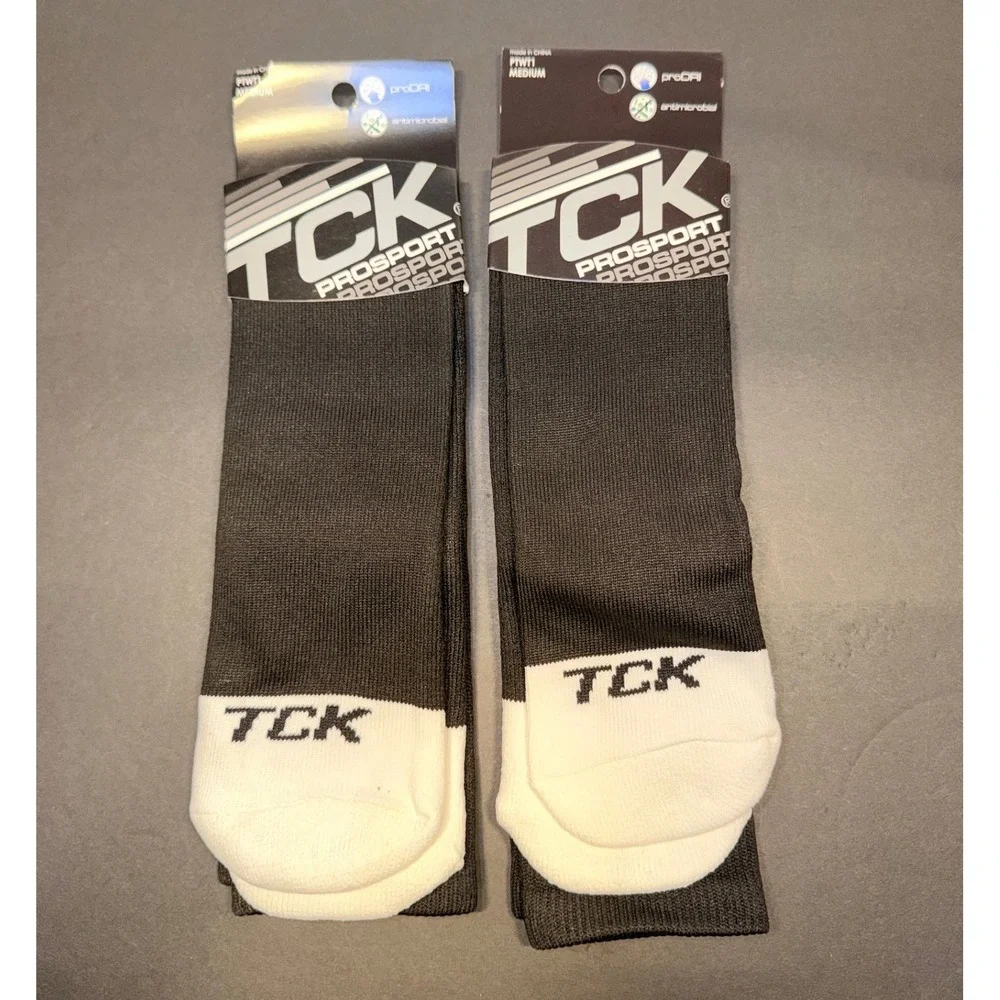TCK Pro Sport PTWT1 Black White Over the Calf Athletic Socks 2 Pairs Mens Medium